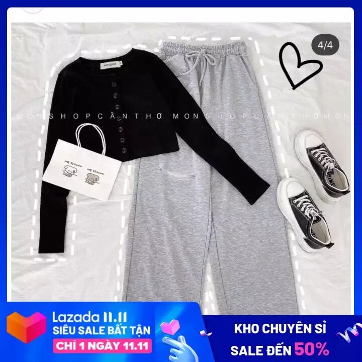 🔥SET QUẦN SUÔNG + CROPTOP GÀI NÚT TD