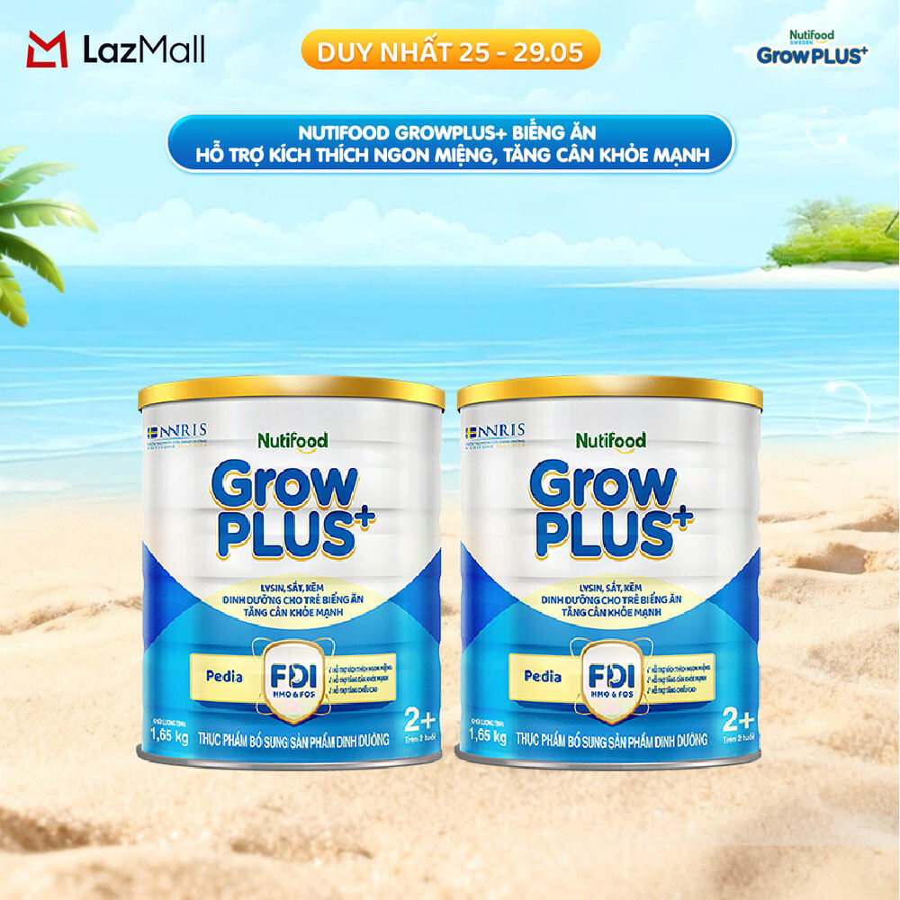Combo 2 Sữa Bột Nutifood GrowPLUS+ Biếng Ăn (Xanh) 2+ - Hỗ Trợ Kích Thích Ngon Miệng, Tăng Cân Khỏe Mạnh (2 Lon 1,65 Kg)