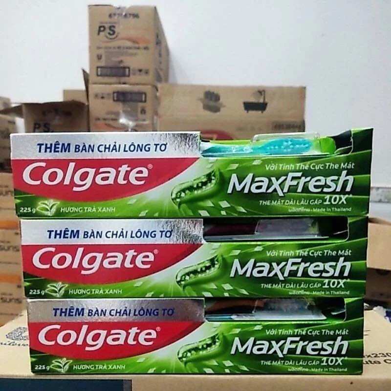 Combo 3 kem đánh răng colgate maxfresh trà xanh (3 cây x225g có bàn chải)