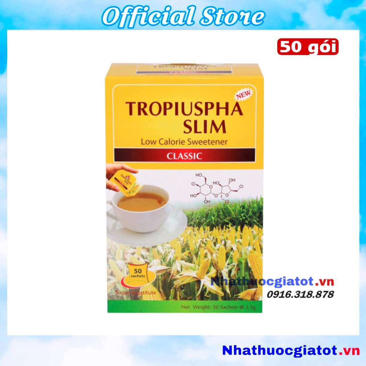 Nguyên hộp 50 gói đường ăn kiêng tropiuspha slim