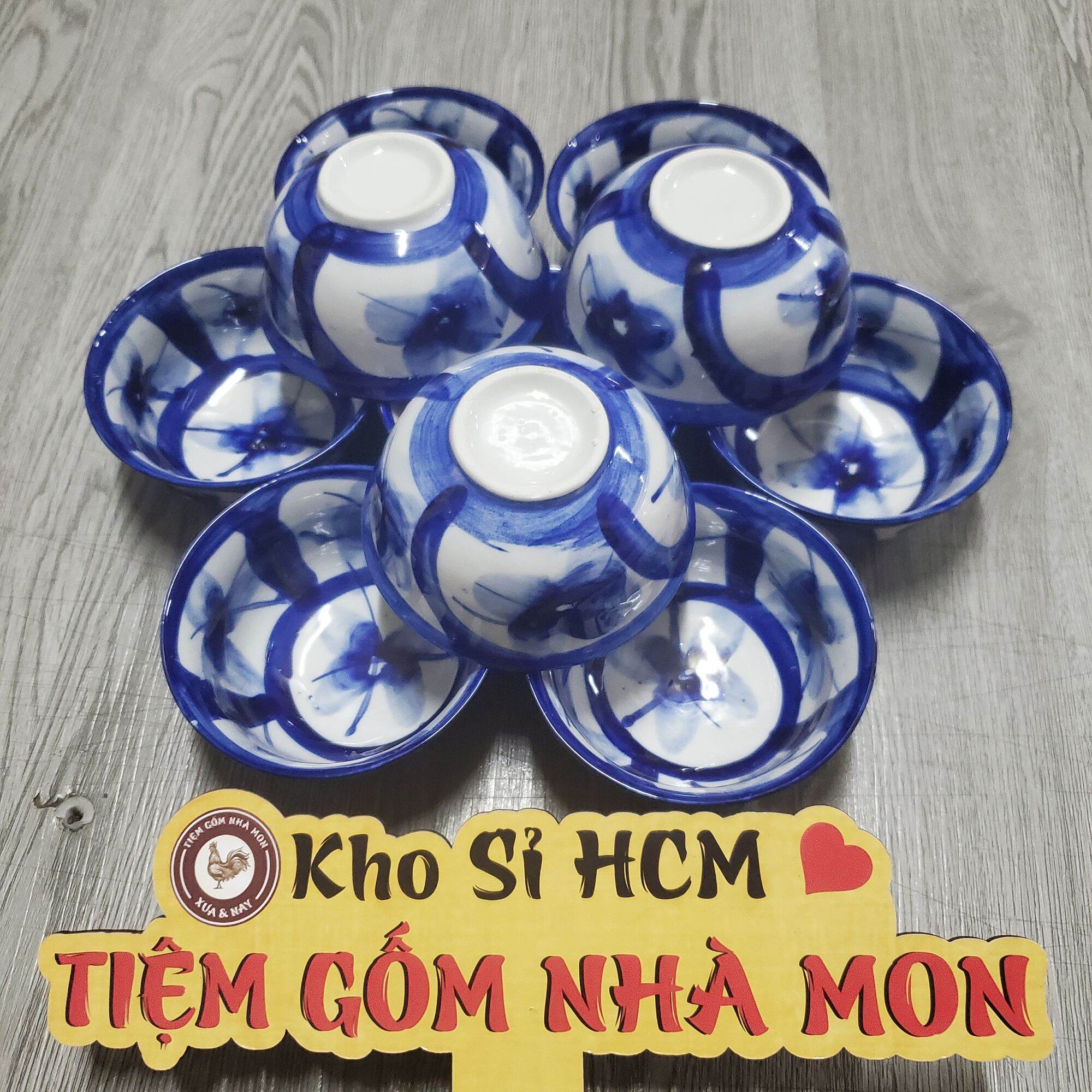 [GỐM XƯA]COMBO 5c~10c CHÉN CƠM HOA MAI XANH THỦ CÔNG 100%