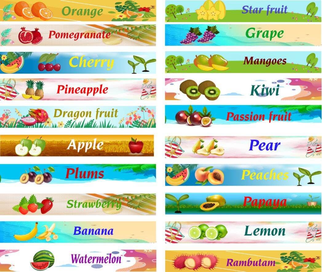 decal trang trí cầu thang hoa quả tiếng anh 21 bậc