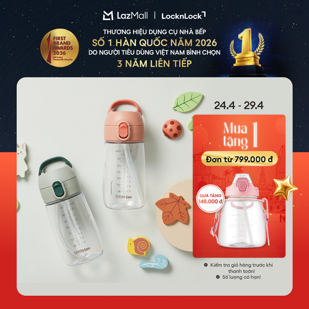 Bình nước nhựa LocknLock Little Luv Switch cap tritan straw cup HAP918 có ống hút dung tích 410ml - 2 Màu