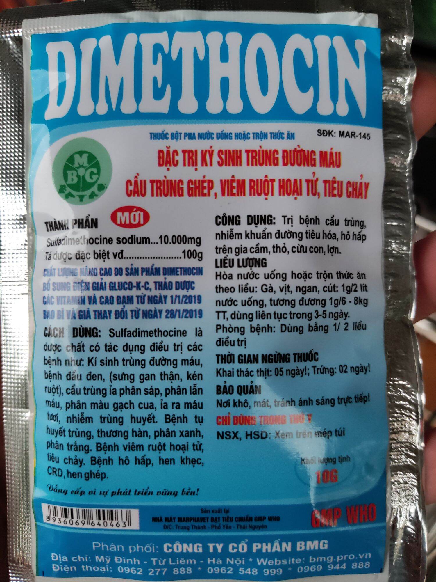Ký sinh trùng đường máu DIMETHOCIN BMG dạng bột 10g