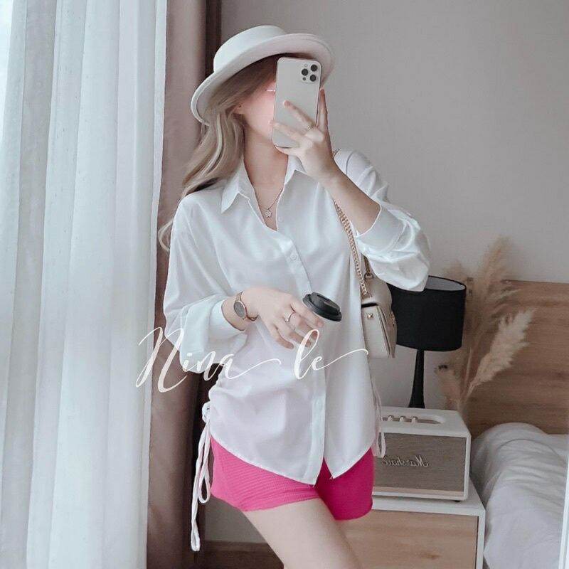Áo sơ mi form rộng rút dây vạt bầu cực xinh 111smrd