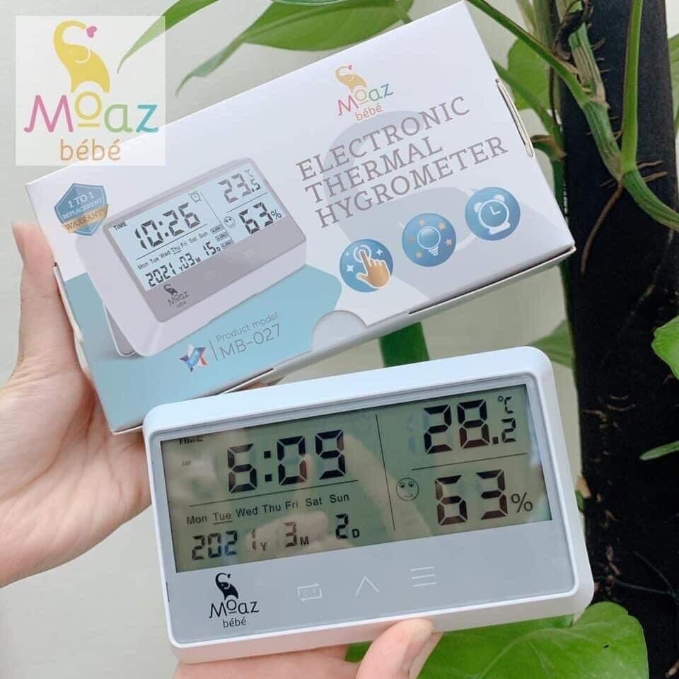Nhiệt kế đo độ ẩm nhiệt kế ẩm đa năng đo độ ẩm và nhiệt độ phòng, đồng hồ báo thức moaz bebe mb-027