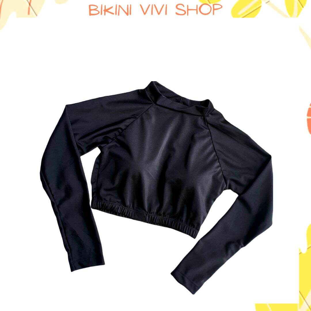 Áo bikini lẻ, áo bơi nữ croptop tay dài kín đáo màu đen Vivi Shop