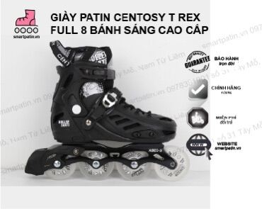 Giày Patin Centosy T-rex đen 8 bánh phát sáng cao su đặc cao cấp