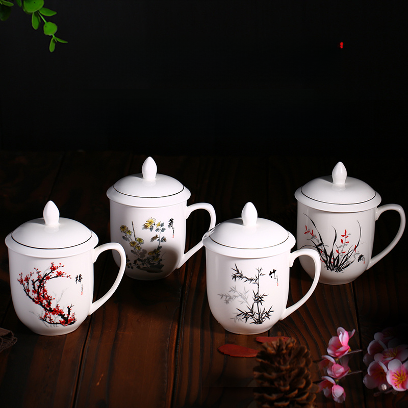 Cốc Gốm Sứ Xương Jingdezhen Cốc Nước Cho Văn Phòng Cốc Thủy Tinh Pha Trà Cốc Gốm Sứ Có Nắp Cốc Nước Dùng Tại Nhà Cốc Nước Chịu Nhiệt