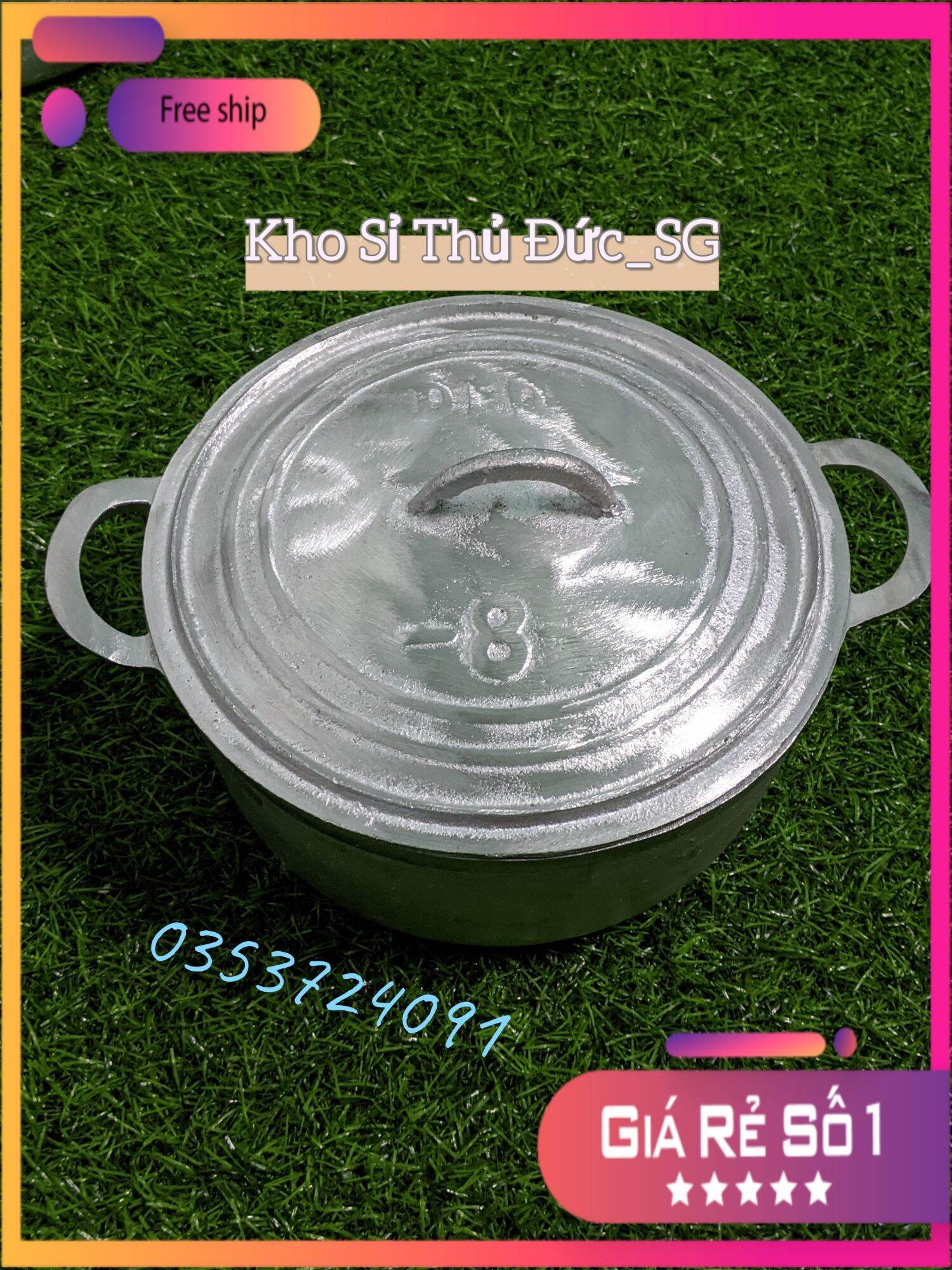 Siêu khuyến mãi - nồi số 8 gang xưa đường kính 19cm đã dũa bóng siêu đẹp - hàng gang đúc nguyên khối quay liền