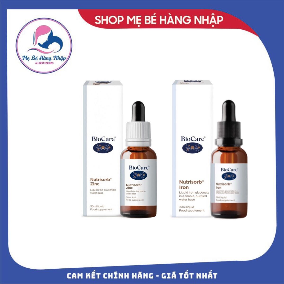 Kẽm nước BioCare Nutrisorb ZinC + sắt nước BioCare Nutrisorb Iron Anh tăng cường đề kháng cho trẻ từ 1 tháng tuổi