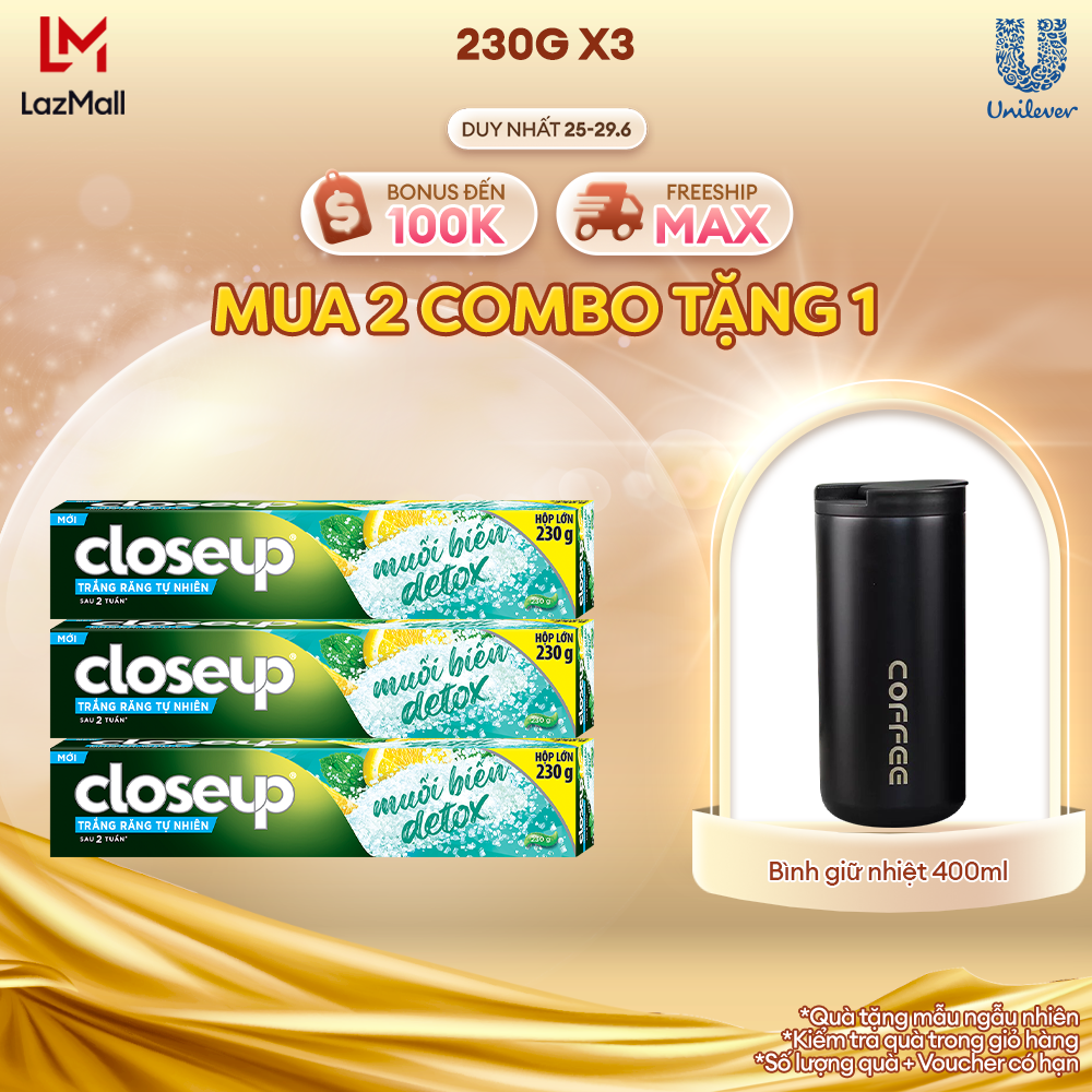 Combo 3 Kem đánh răng Closeup Trắng Răng Tự Nhiên Muối Biển Detox 230 g