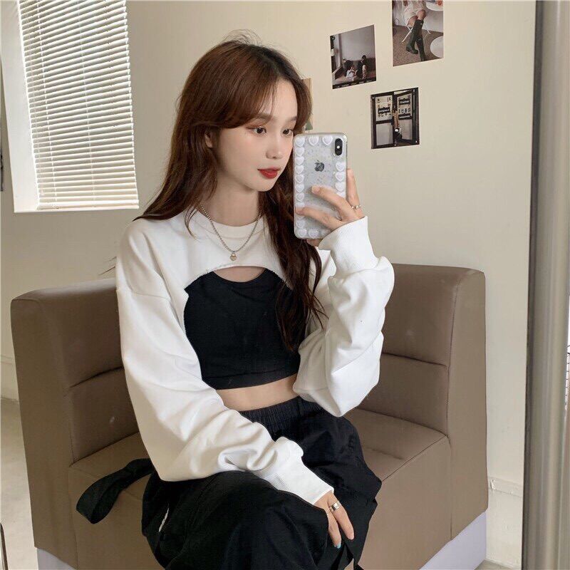 SET ÁO CROPTOP TAY DÀI CUT OUT NGỰC