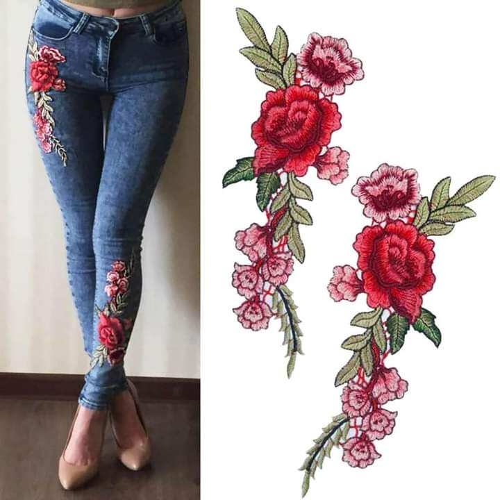 nhành hoa thêu dài 30cm kết vải