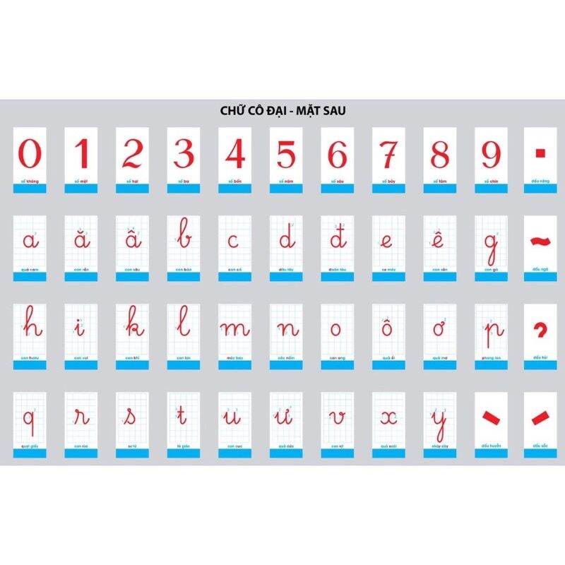 Bộ flash card 44 thẻ học chữ và số