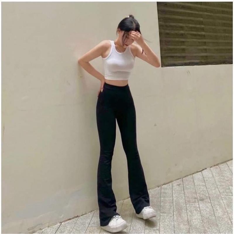 Quần ống loe cạp cao legging dáng dài - siêu hack dáng