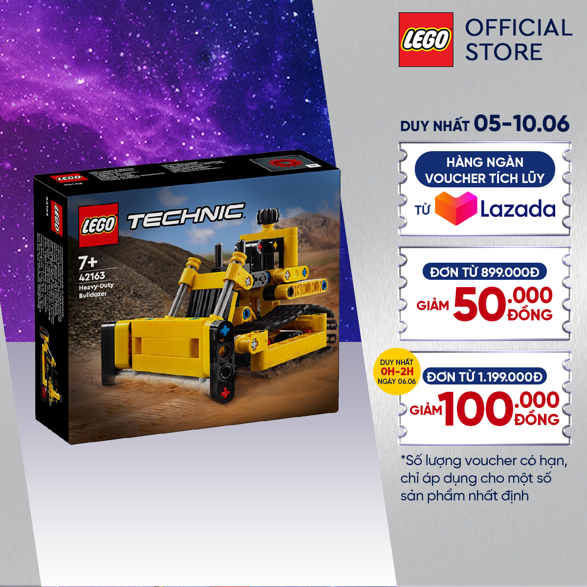 LEGO TECHNIC 42163 Đồ chơi lắp ráp Máy ủi hạng nặng (195 chi tiết)