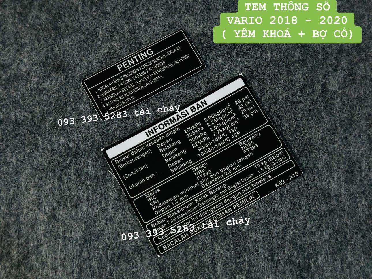 Tem thông số loại thường cho vario 2018 - 2020