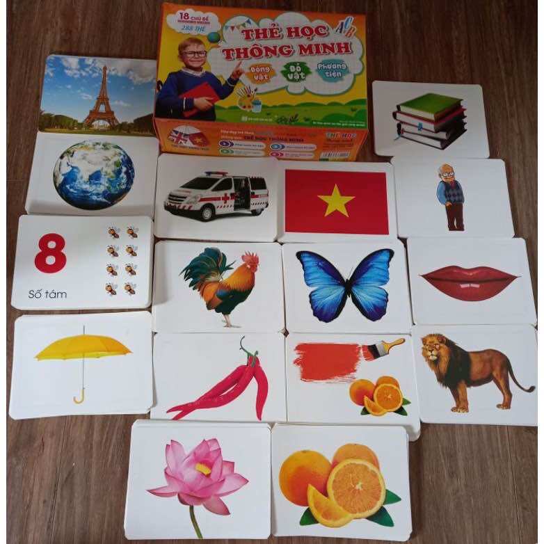 Bộ thẻ học 18 chủ đề 288 thẻ size đại. Flash card cho bé song ngữ Anh Việt