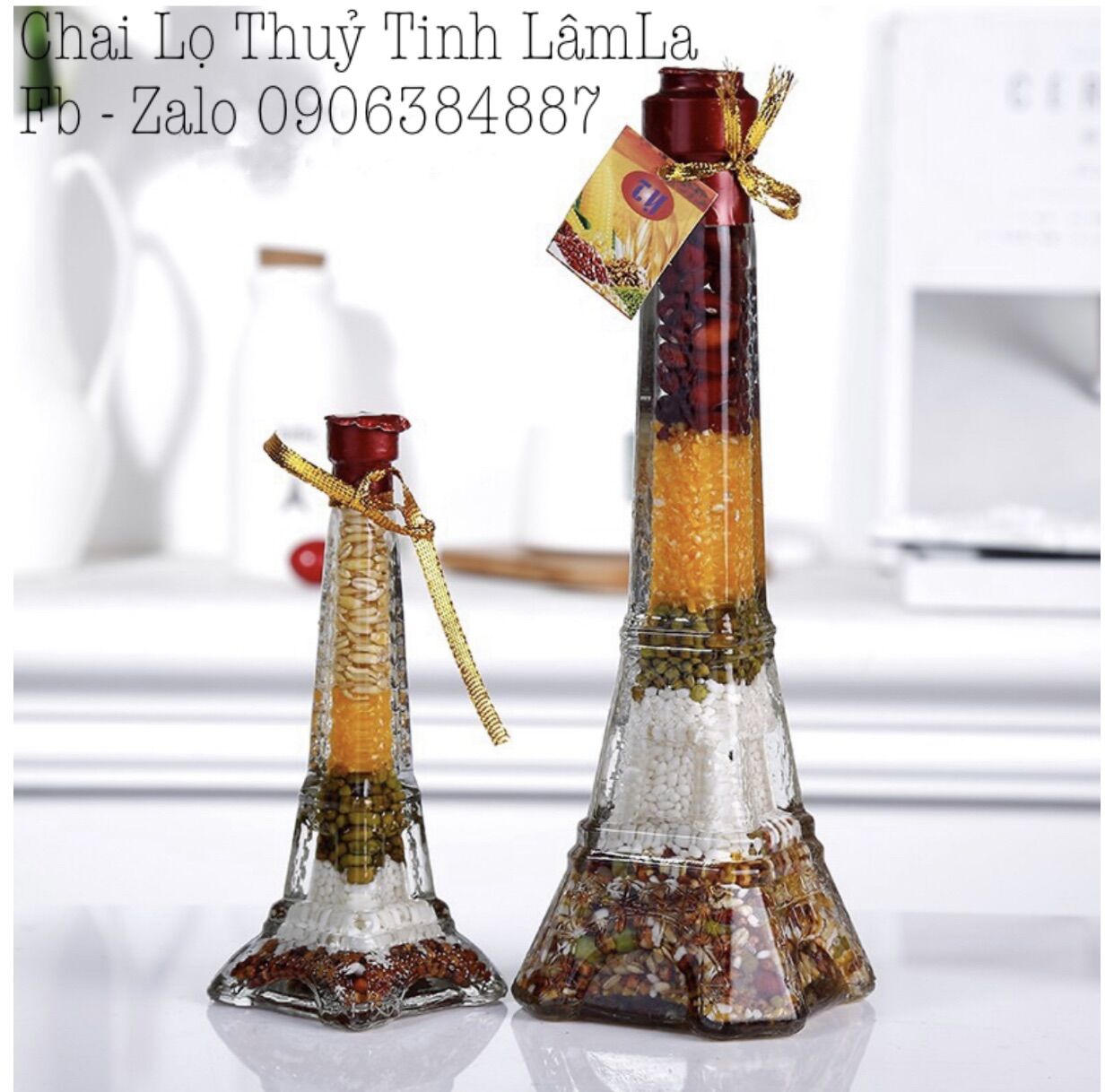 [HCM]Chai Thuỷ Tinh Hình Tháp Nút Gỗ Ép 200ml - 350ml