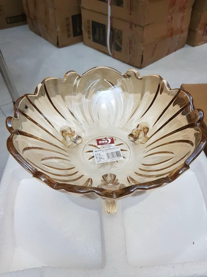 Đĩa 3 chân thủy tinh vàng
