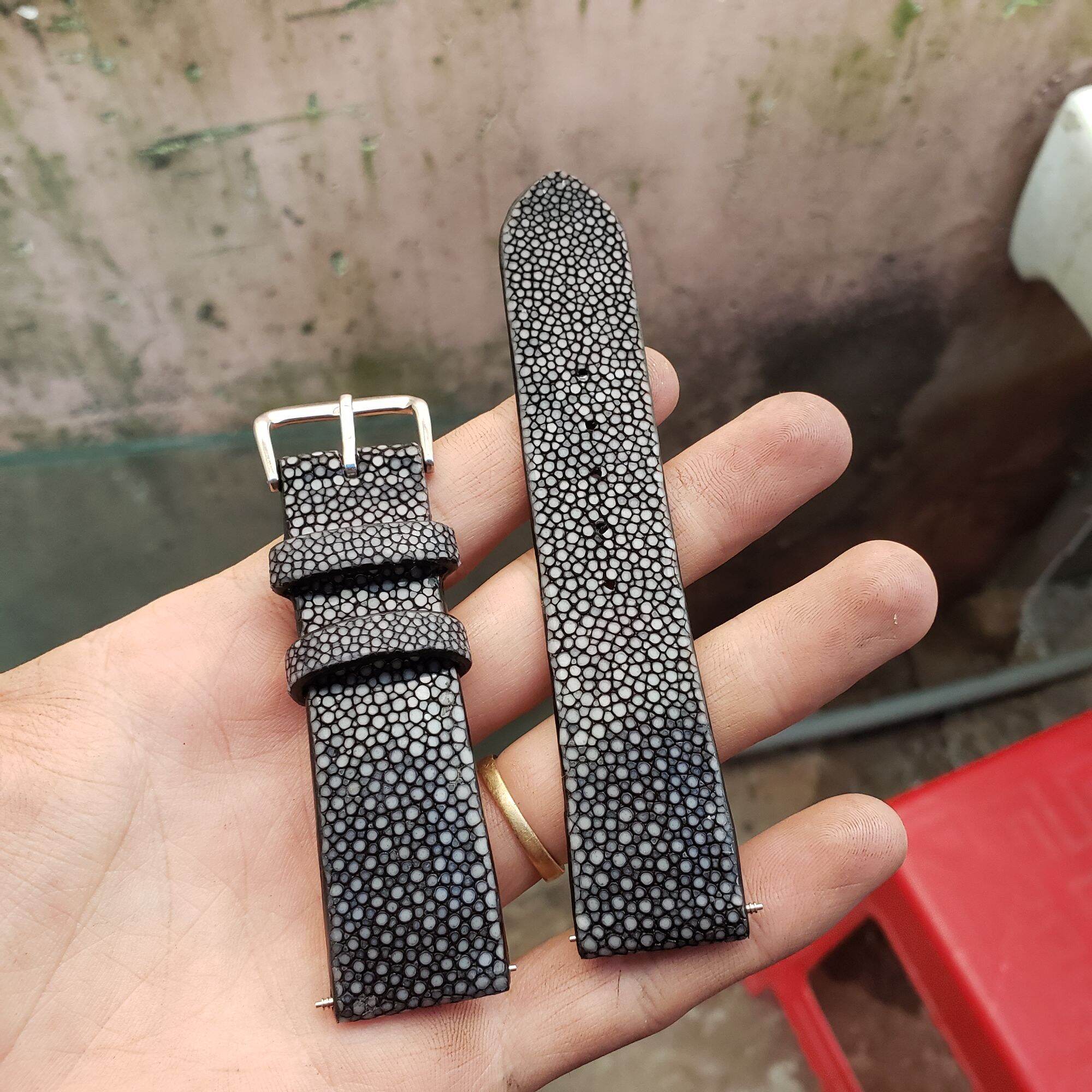 Handmade - Dây đồng hồ da cá đuối đen size 22-20