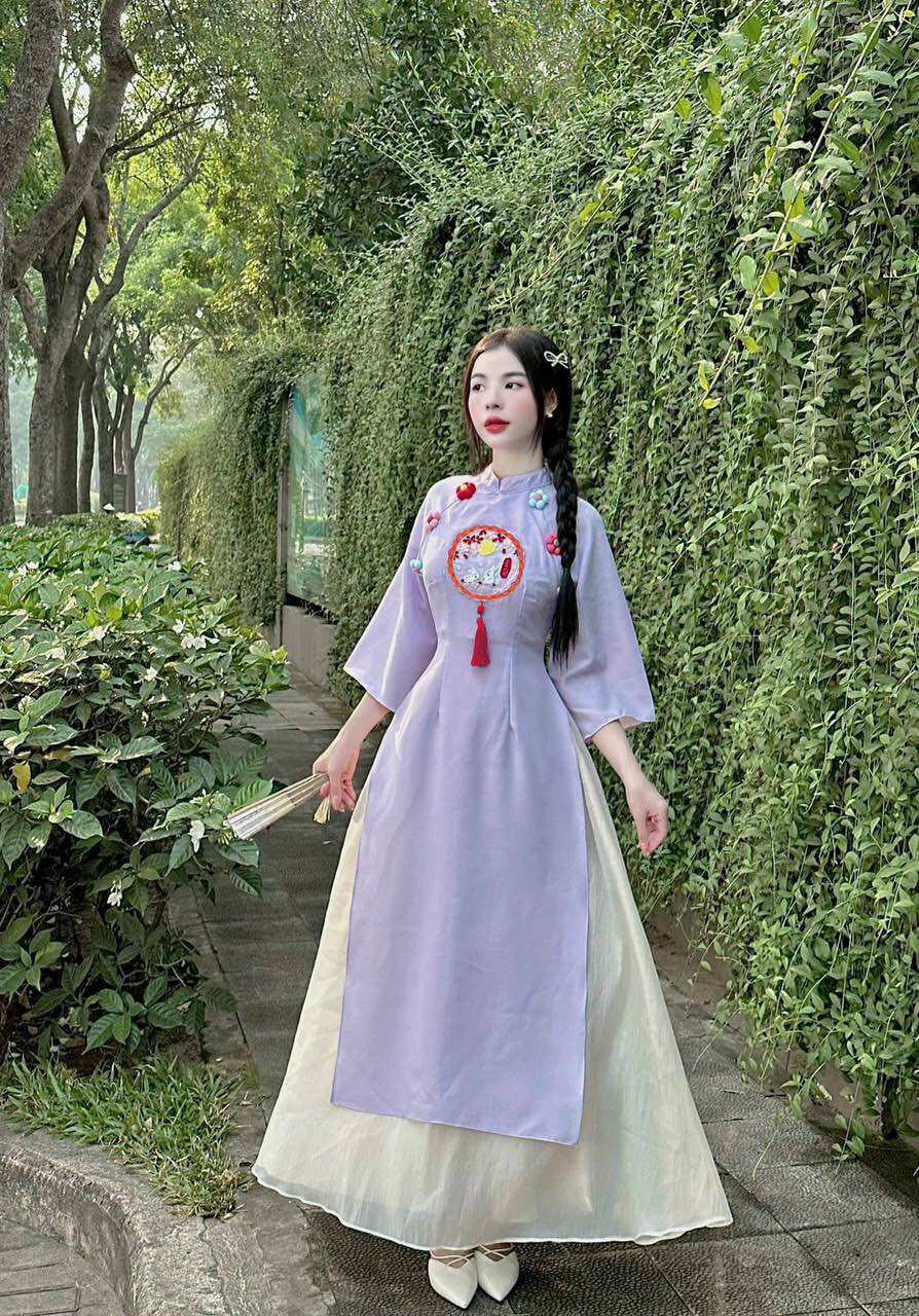 (SHOP BIGSIZE NỮ 50KG ĐẾN 90KG) set áo dài cách tân 6 hoa nổi