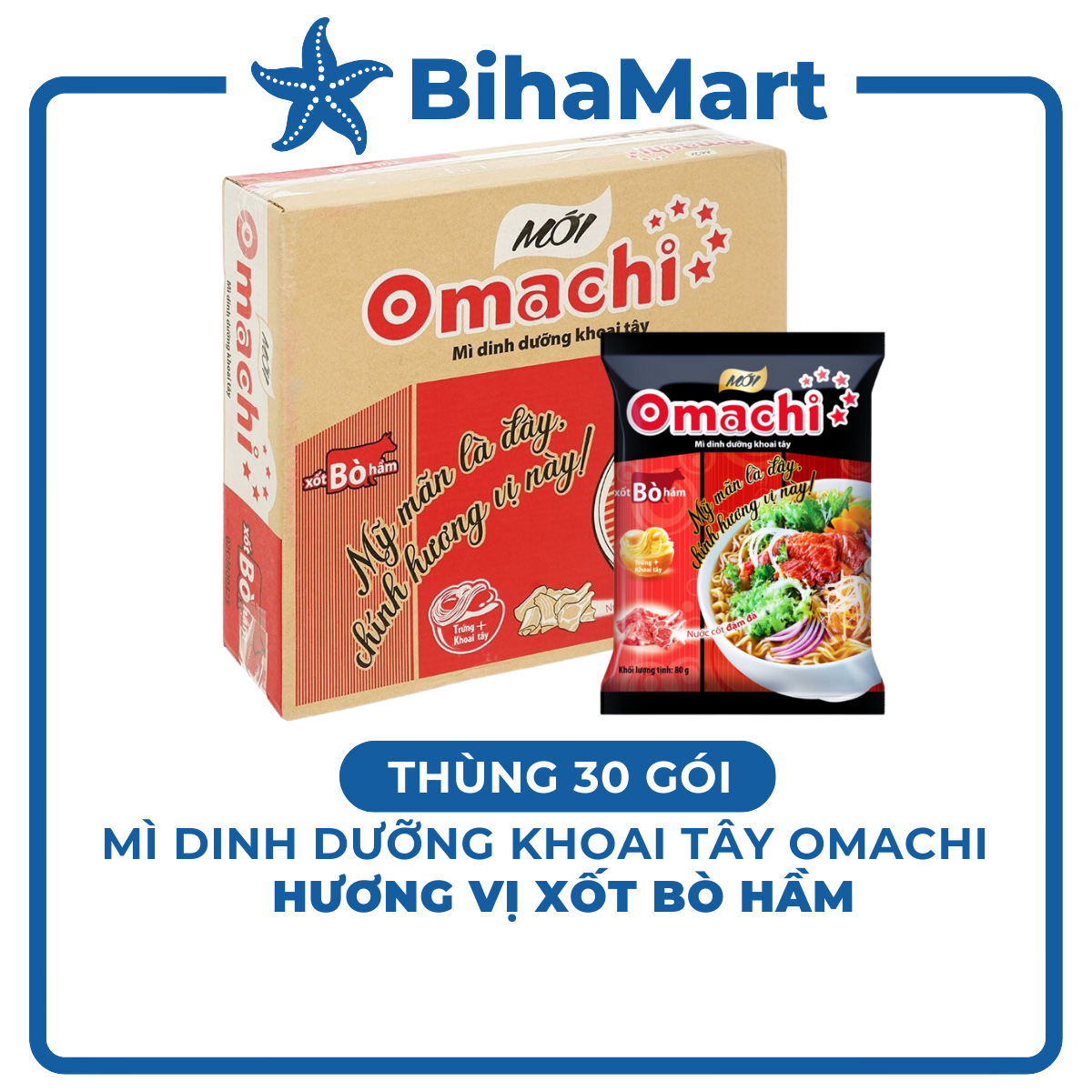[THÙNG 30 GÓI] - MASAN - Mì Omachi GÓI hương vị Xốt Bò Hầm - Mì ăn liền khoai tây Omachi Sốt Bò Hầm (80g/gói)