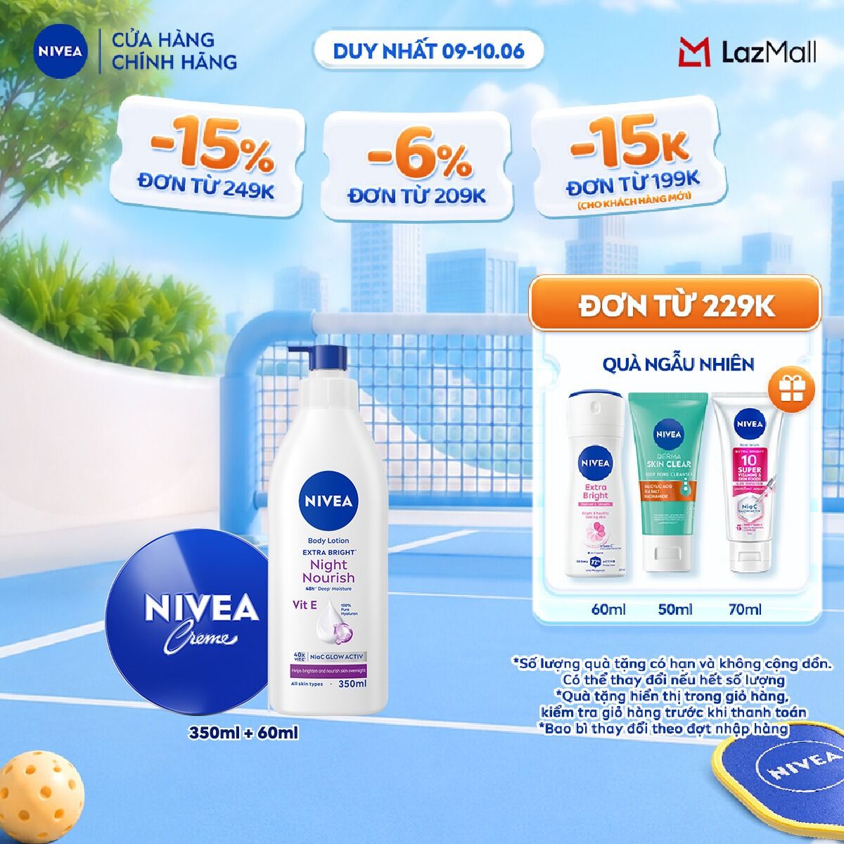 Bộ Kem Dưỡng Ẩm Chuyên Sâu NIVEA Crème (60ml) và Sữa Dưỡng Thể NIVEA Dưỡng Sáng Mịn Da Ban Đêm (350 ml) - 80102+98412