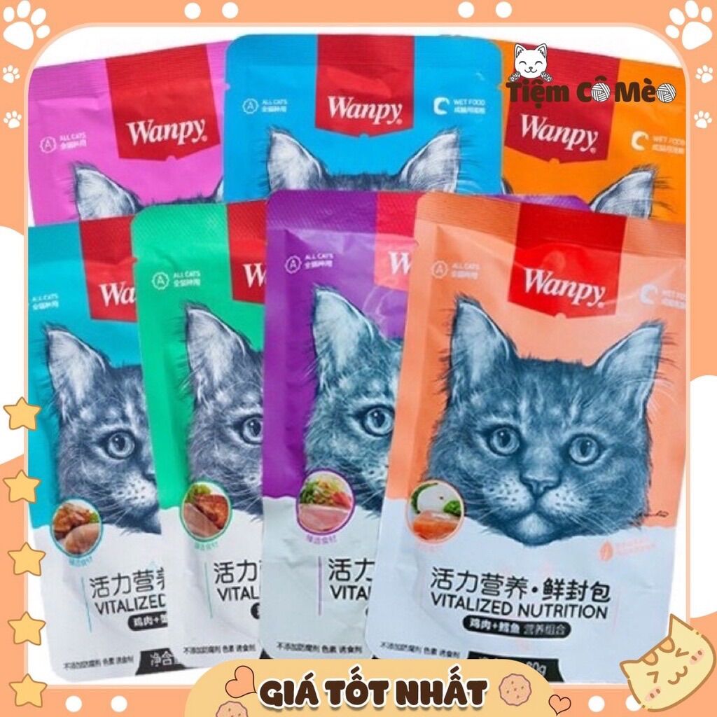 Combo 50 gói pate wanpy mix vị dành cho mèo gói 80g - thức ăn dinh dưỡng cho mèo