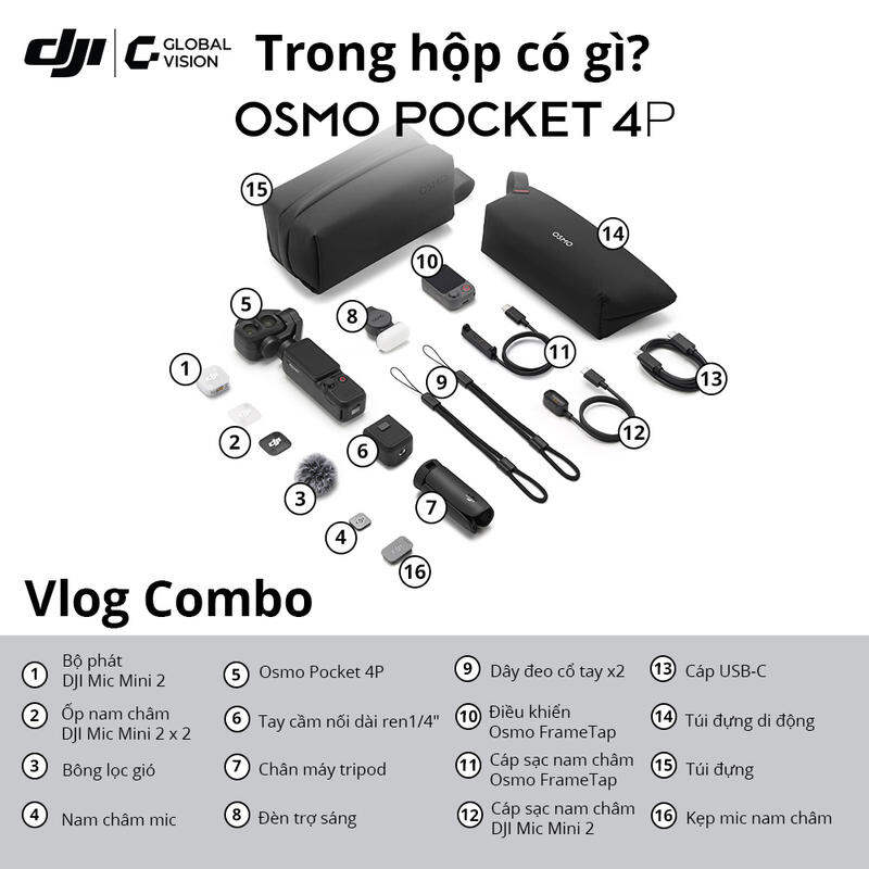 DJI Osmo Pocket 4P | Camera cầm tay bỏ túi nhỏ gọn ống kính kép chuẩn điện ảnh chuyện nghiệp 4K/240fps zoom 12x bộ nhớ trong 103GB