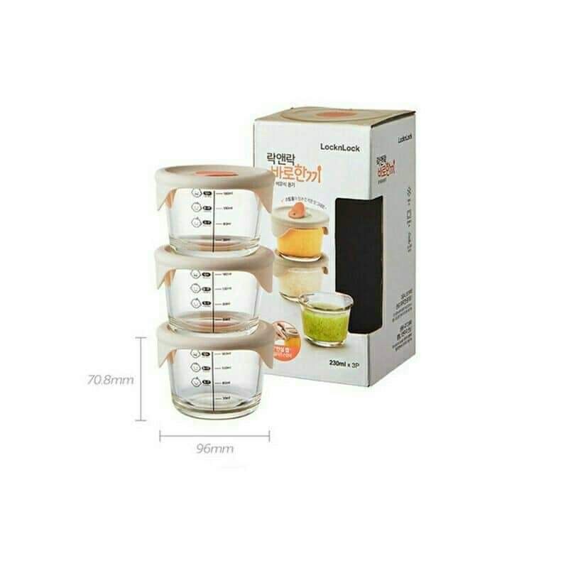Cốc/ Hũ / bát thủy tinh chia vạch lock&lock nắp mềm 230ml