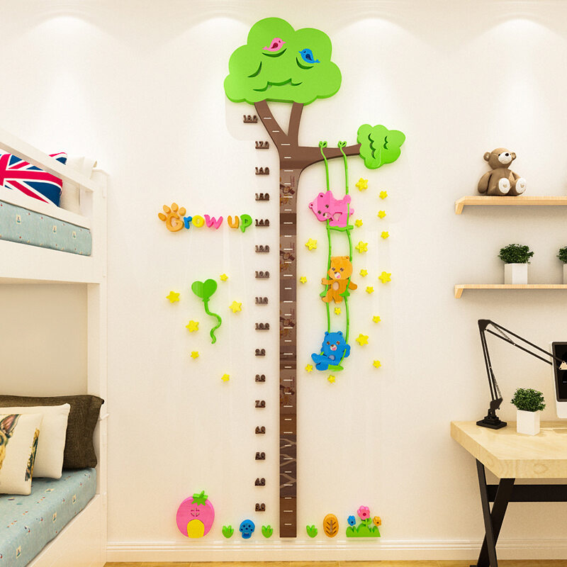 Thước đo chiều cao giấy dán tường lập thể 3d thước đo chiều cao đo chiều cao cây to hoạt hình cho bé trang trí mặt tường trường mẫu giáo ở phòng trẻ em