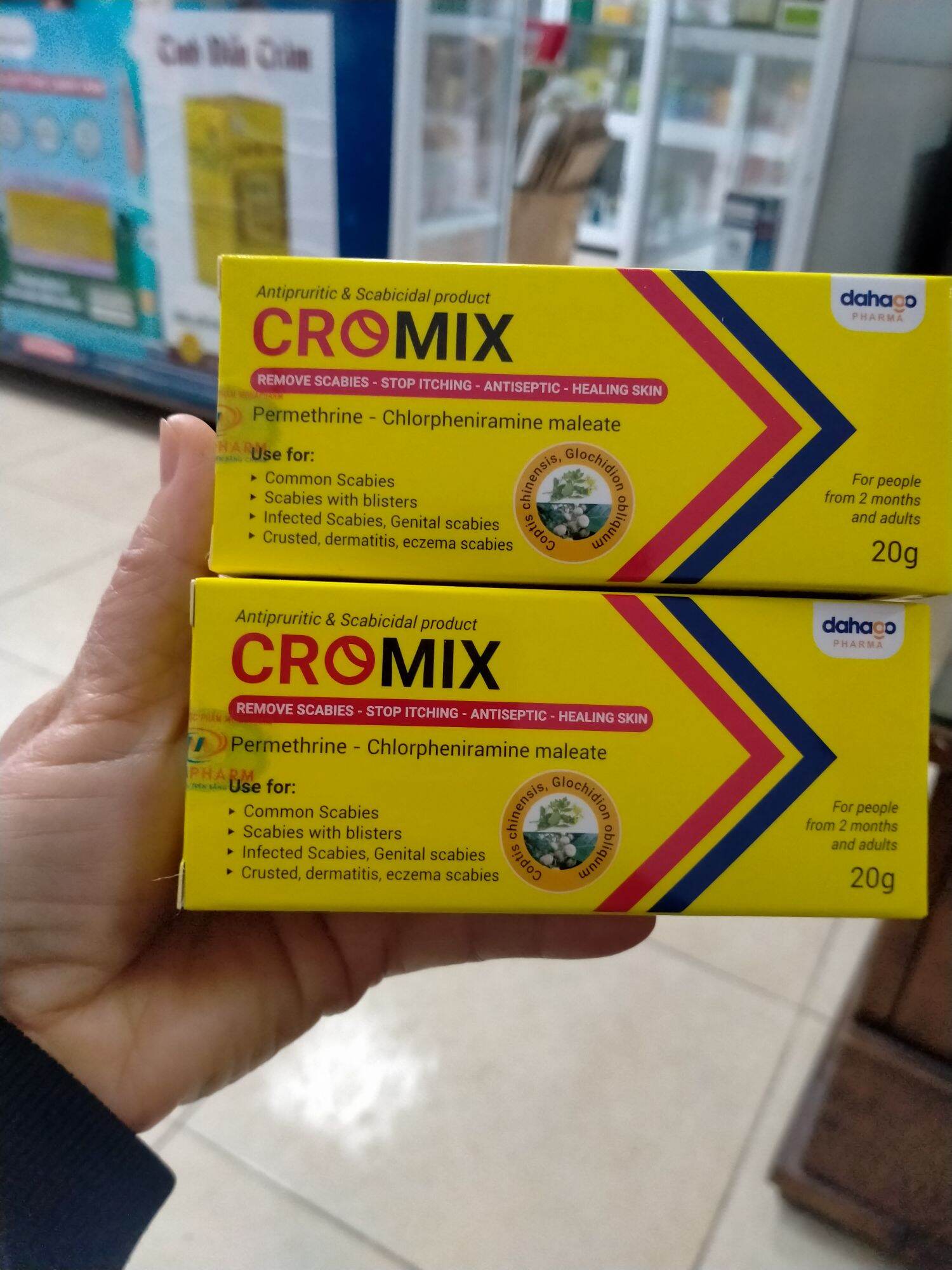 Kem bôi da CROMIX trừ ghẻ (ghẻ ngứa thông thường,ghẻ nước,ghẻ ngứa bội nhiễm,ghẻ vảy, viêm da eczema)_hết ngứa _kháng khuẩn _phục hồi da, tub 20g