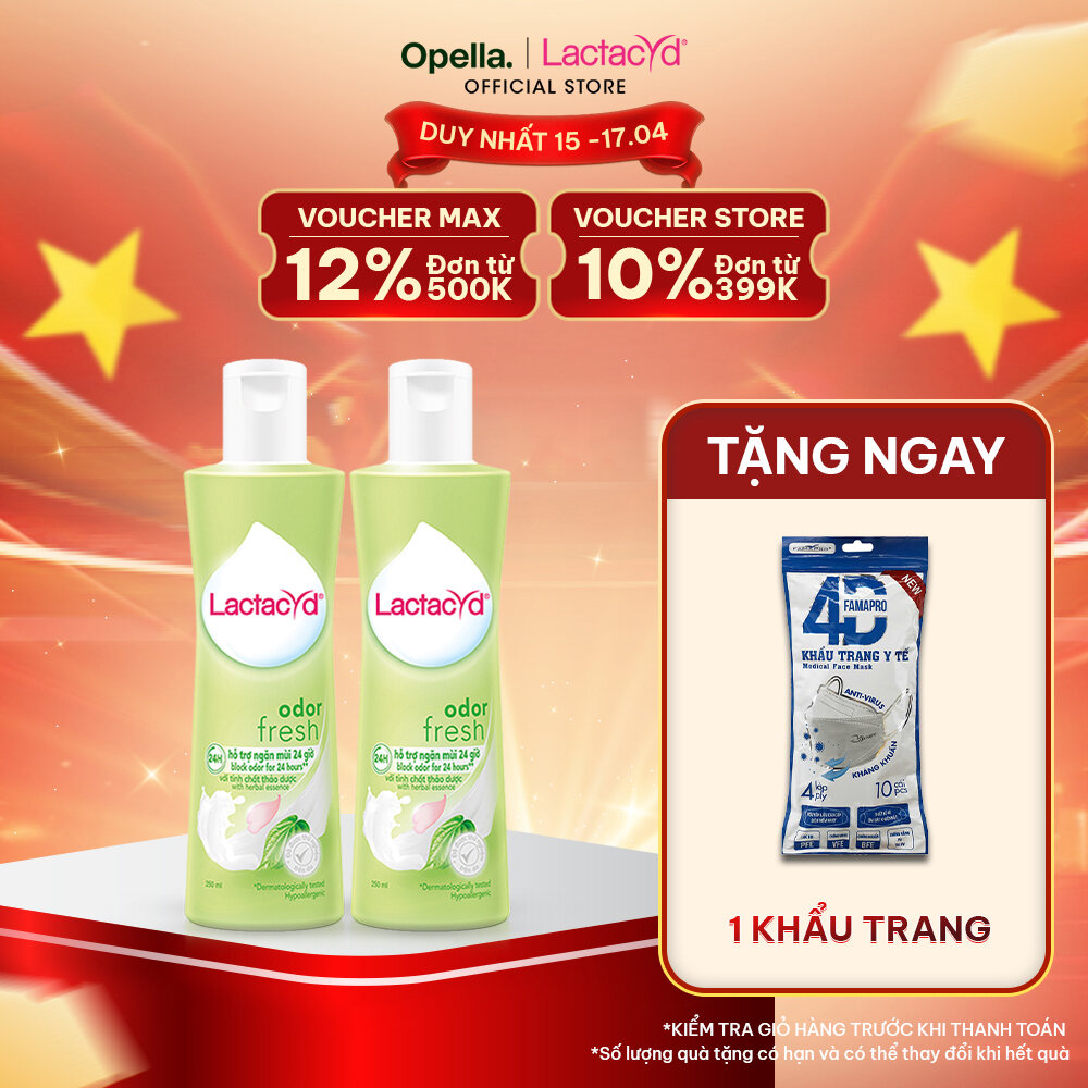 Bộ 2 chai Dung Dịch Vệ Sinh Phụ nữ Lactacyd Odor Fresh Ngăn Mùi 24H 250ml/chai