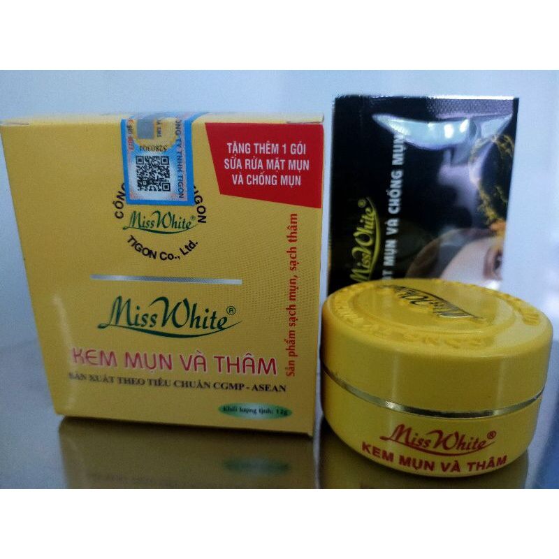 Kem mụn và thâm misswhite 12g tặng sữa rửa mặt
