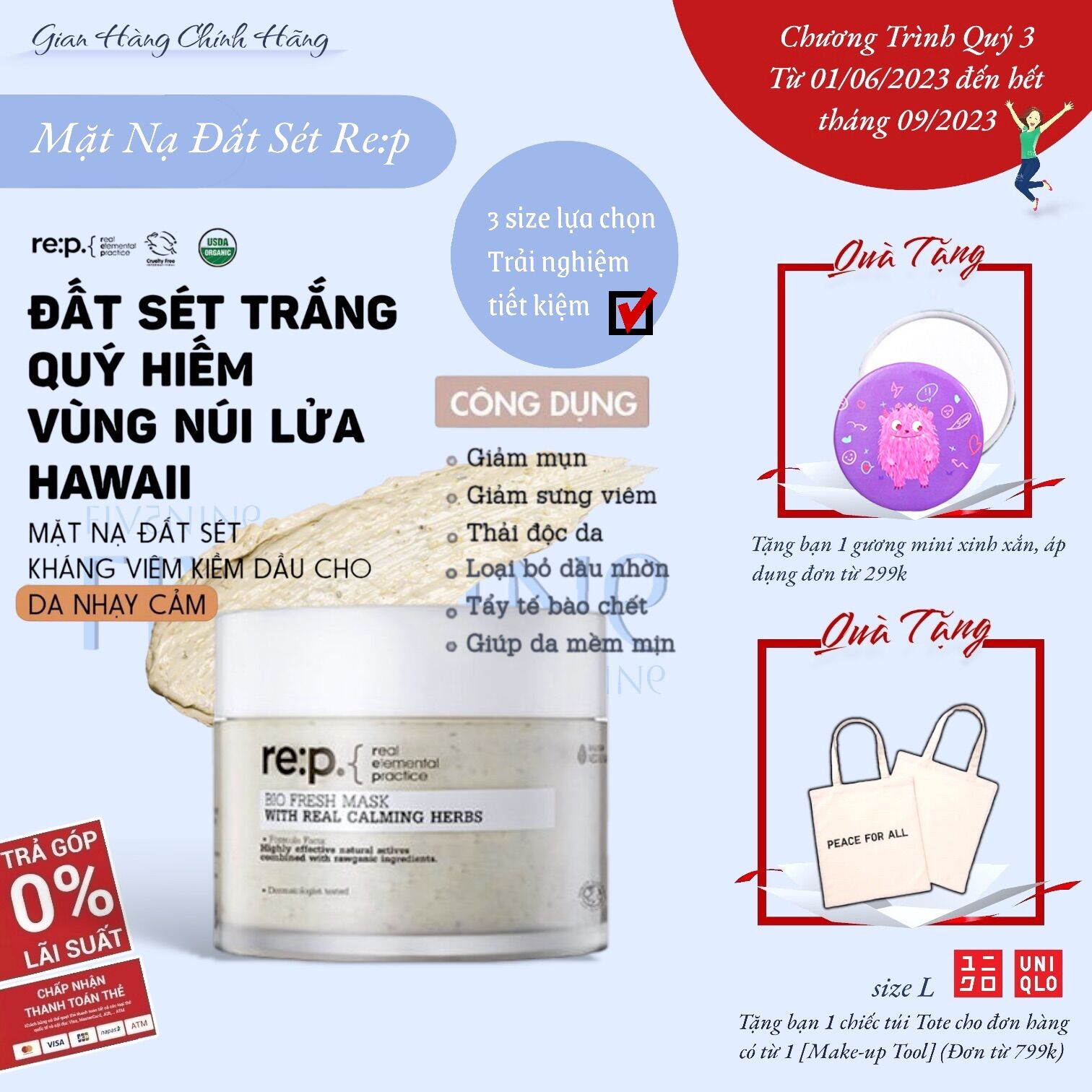 Mặt nạ đất sét rep hoa cúc, rep hoa hồng, rep hương thảo, Re:p Bio Fresh Mask With Nutrition Herbs 130g giảm nhờn, giảm mụn thâm, se khít lỗ chân lông.