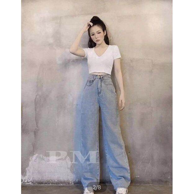 Quần jean xuông basic cạp cao siêu đẹp