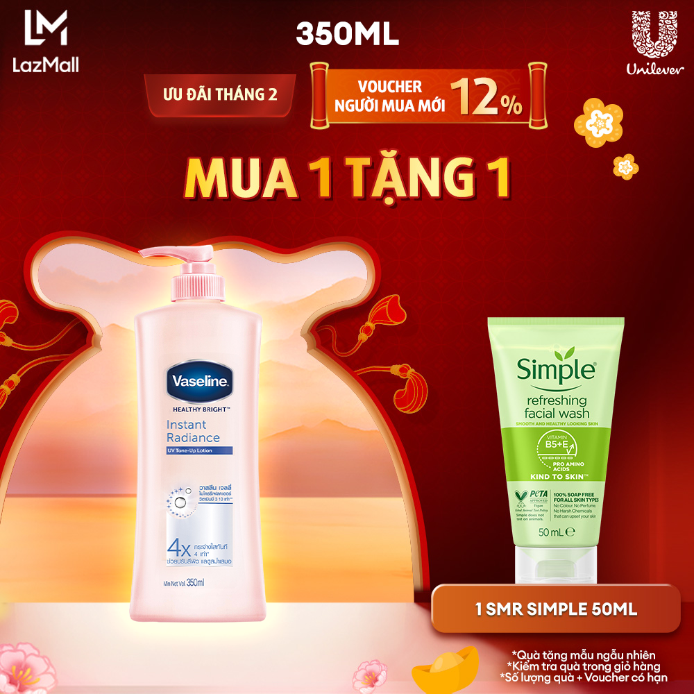 Sữa Dưỡng Thể Vaseline 350ml Dưỡng Ẩm Sáng Da Instant Radiance Vi Chất Phản Quang Giúp Da Sáng Tức Thì Gấp 4 Lần