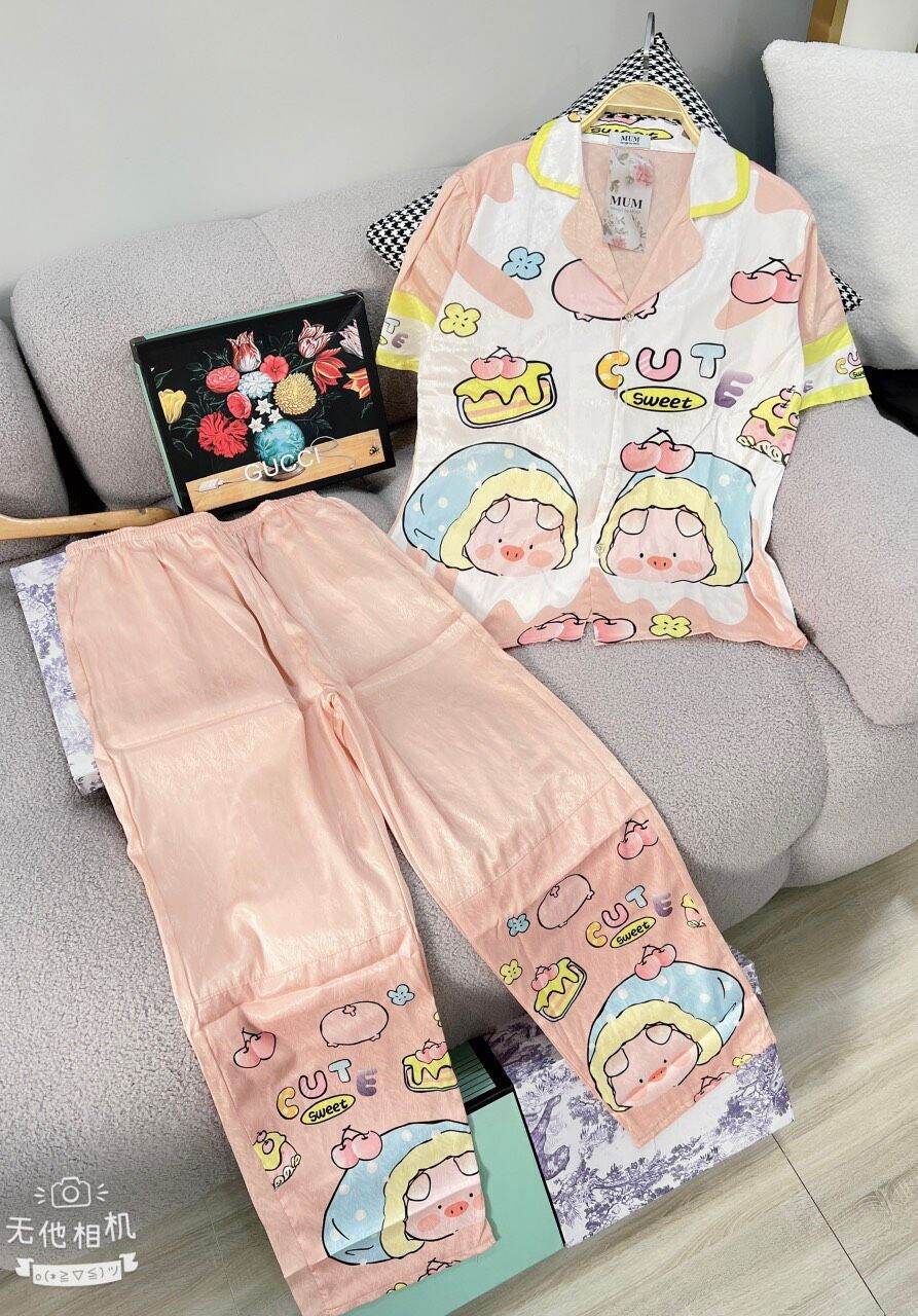 Freesize 40kg - 55kg) pijama lụa mango dd cổ sen + cổ nhọn đồ bộ nhiều mẫu có túi quần