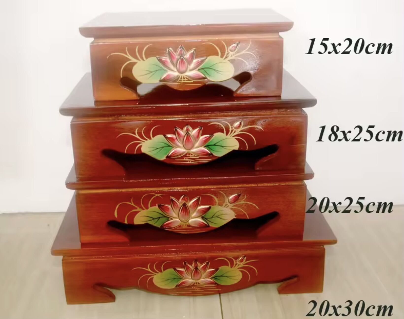 ĐÔN GỖ HÌNH CHỮ NHẬT CHẠM KHẮC HOA SEN_NHIỀU SIZE