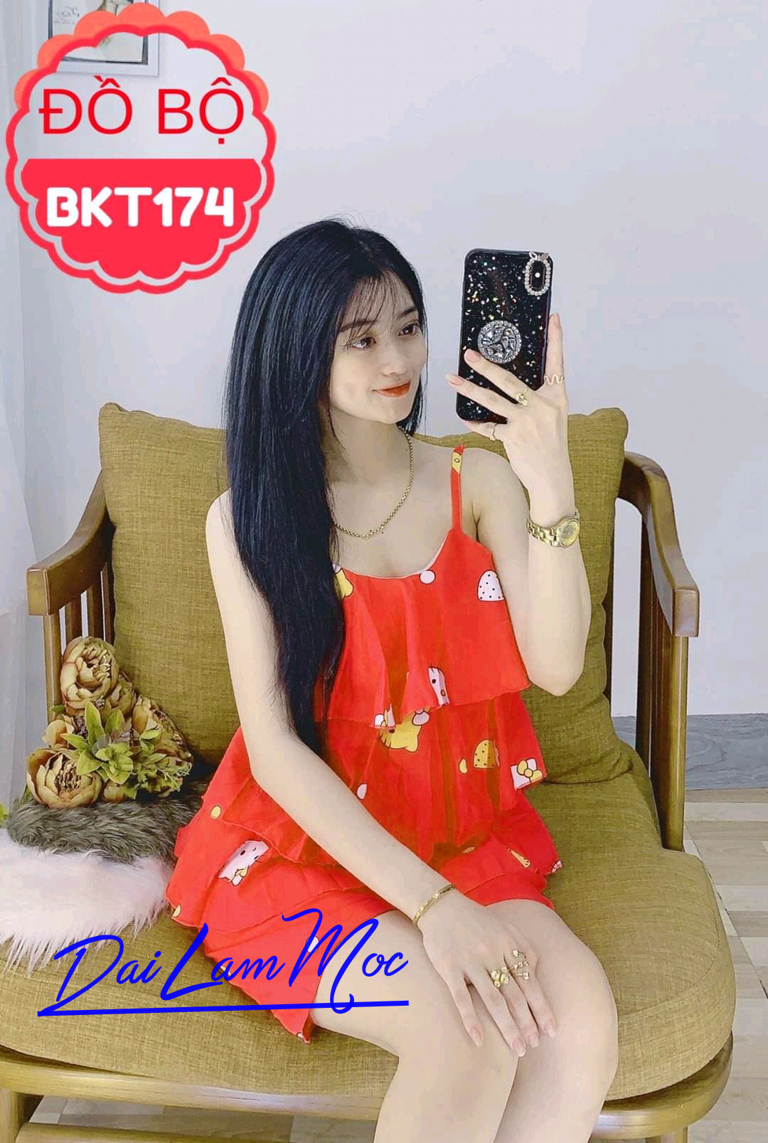 [HCM]Đồ bộ tầng 2 dây dễ thương chất lụa và voan mặc nhà nữ - M33