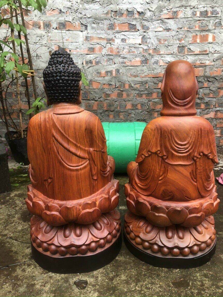 Tượng phật bà quan âm bồ tát bằng gỗ hương đá pu giả cổ kt cao 30,40cm