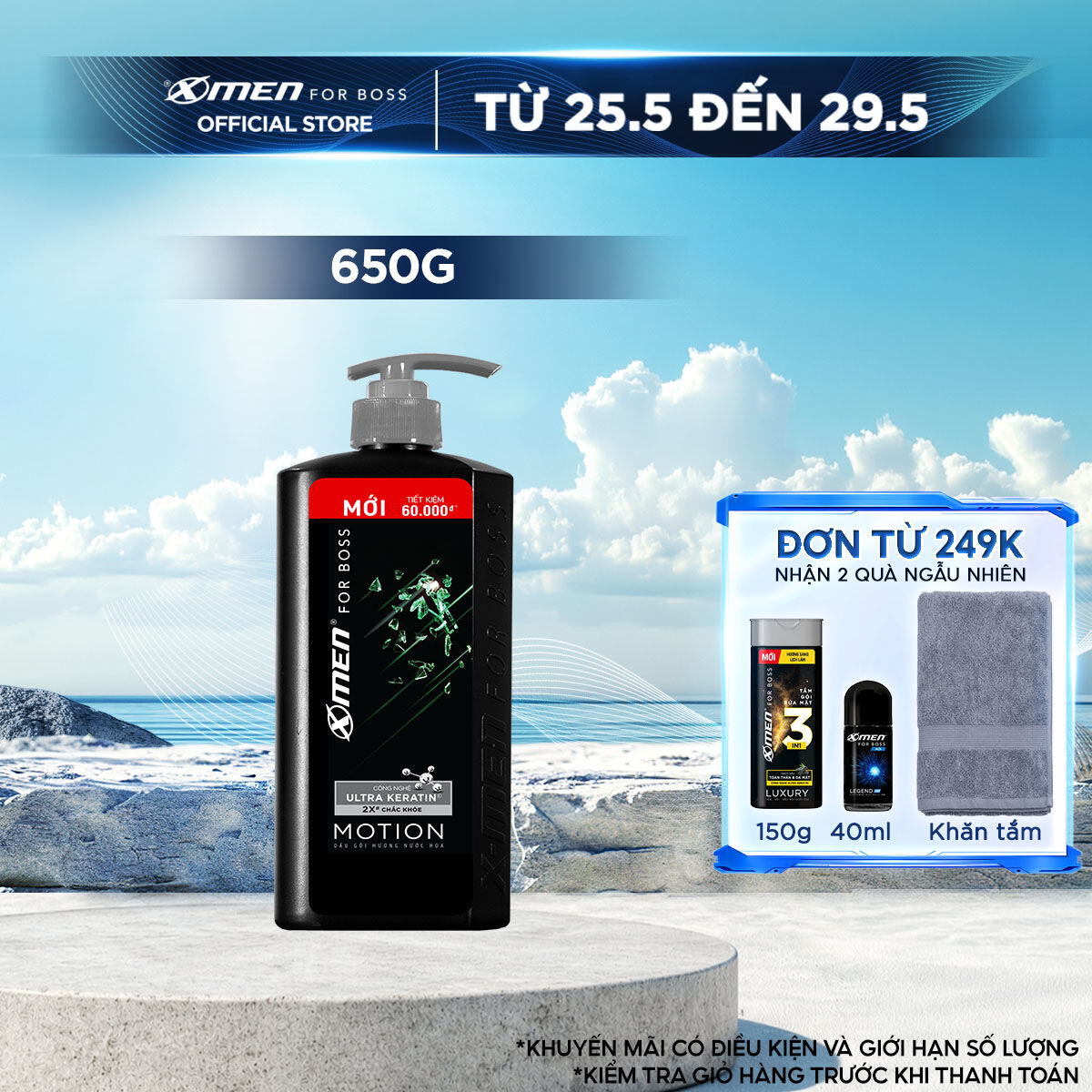 Dầu gội X-Men for Boss hương trầm đầy nội lực Motion với Ultra Keratin© mới 650g