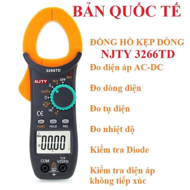 Ampe kìm đồng hồ kẹp dòng vạn năng 3266TD NJTY cao cấp đo tụ tần số nhiệt độ điện trở điện áp chính