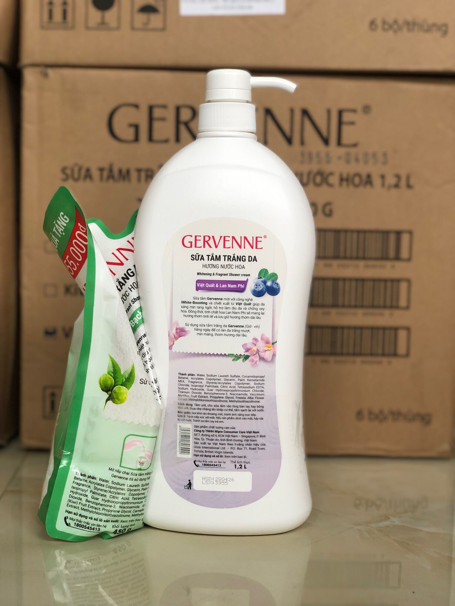 Gervenne sữa tắm 1200ml + túi 600g ( Mẫu mới )