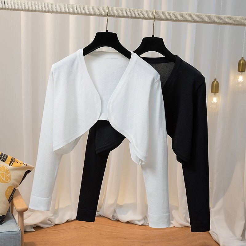Áo cardigan dệt kim, áo choàng nữ dáng ngắn, áo choàng chống nắng, áo choàng hai dây kiểu mỏng mùa xuân, áo khoác phối ngoài phối váy