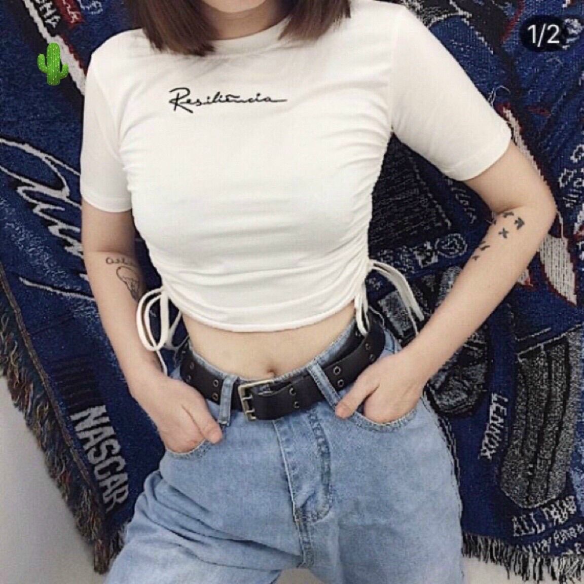 [HOÀN TIỀN 50K + ÁP MÃ GIẢM SÂU 8%] STYLE ÁO KIỂU ÁO IN CHỮ ÁO CROPTOP RÚT DÂY HAI BÊN FROM DƯỚI 50KG