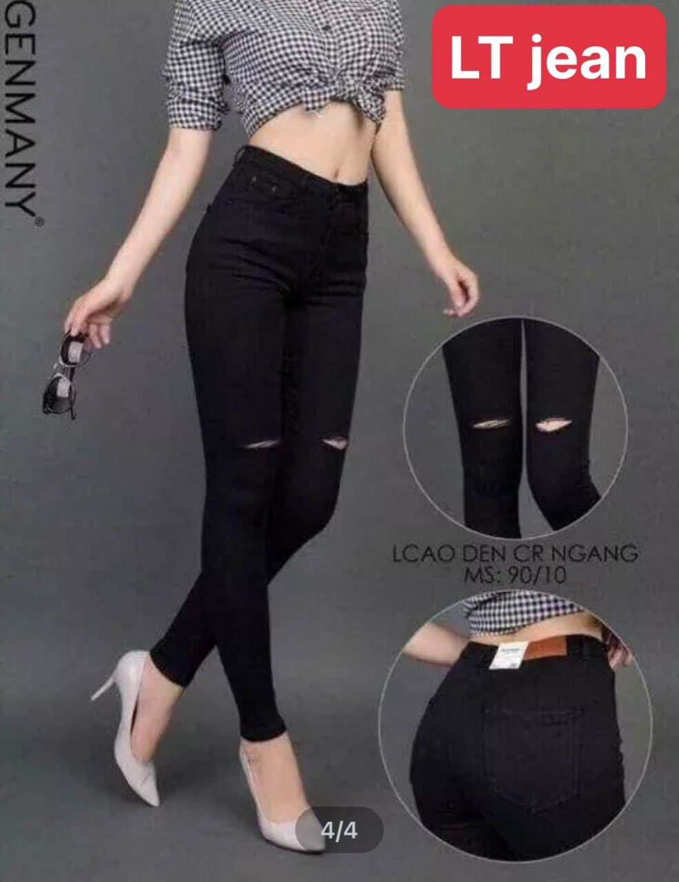 Quần jean nữ đen co size đại·· rách gối 2 bên chất bò co dãn fom nâng mông tôn dáng