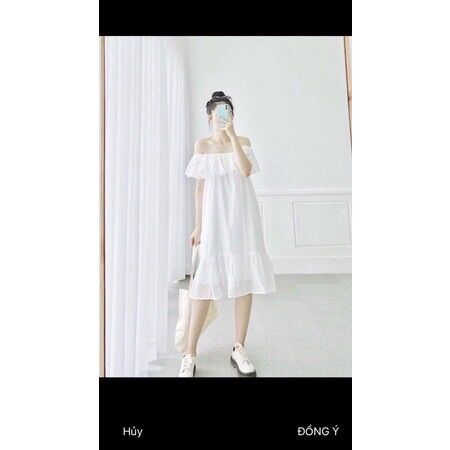 Đầm Trễ Vai Công Chúa Chất Liệu Voan Lụa(freesize dưới 65kg)